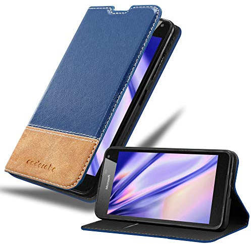 Cadorabo Hülle kompatibel mit Nokia Lumia 650 aus Premium Kunst Leder Flip Klappbare Stoßfeste Magnetische [Standfunktion] [Kartenfächern] Cover Hülle für Nokia Lumia 650 Tasche in Blau