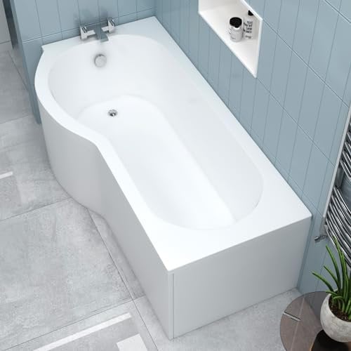 Elva 1700 x 850mm Left Hand P-Shaped Shower Bath Bathtub with Acrylic Front & End Panel