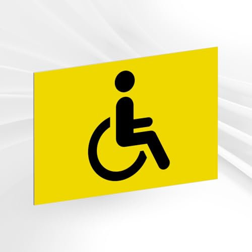 Plaque Signalétique Toilettes Handicapés – Plaque De Porte Adhésive PVC 10 x 15 cm – 20 Couleurs Disponibles (Jaune)