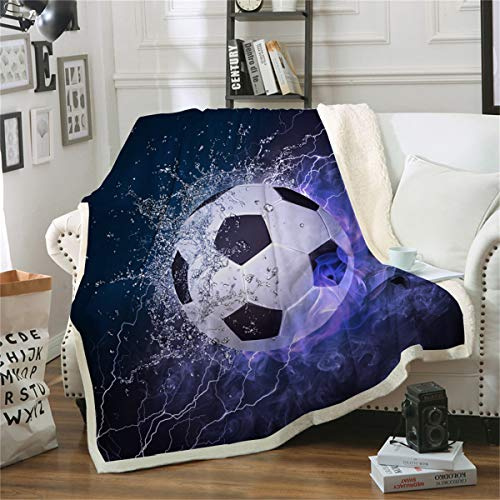 WONGS BEDDING Junge Kuscheldecke 150x200 Flauschige Decke Fussball Geschenke Jungen Sherpa Decke Zweiseitige Wohndecke Dicke Sofadecke Couchdecke Mikrofaser Sofaüberwurf Tagesdecke für Bett/Sofa