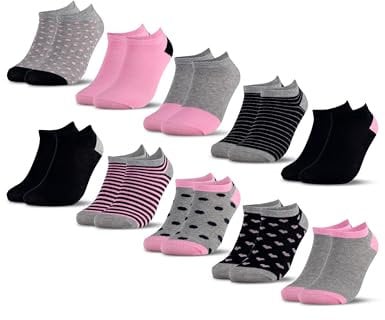 Occulto Calcetines Tobilleros para Niño y Niña 10 Pares (modelo: Mikl) 35-38 Rosa