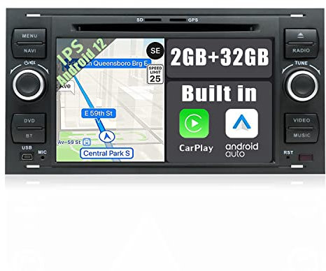 YUNTX Android 14 Radio avec Navigation pour Ford Transit/Focus/Festa/Fusion/Kuga: [Intégré CarPlay/Android Auto/GPS] -IPS 2.5D Écran Tactile-Dab/Bluetooth 5.0/MirrorLink/Commande au Volant/USB/4G
