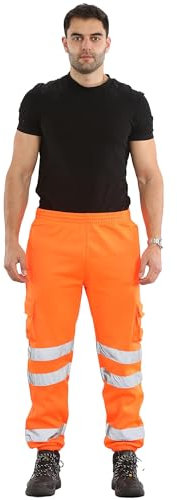 shelikes Mens Hi Vis Viz Two Tone JOGGING BOTTOMS Combat Trousers Workwear JOGGERS (LARGE, ORANGE)