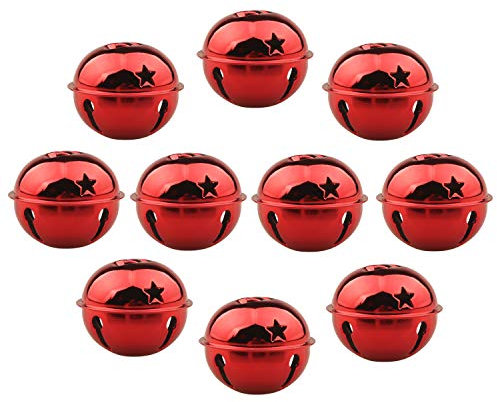 HUASUN 10 Stück Glöckchen Weihnachtsbaumschmuck Mehrfarbig Schellen Weihnachtenbaum Anänger Glocke für Weihnachtsdekoration - 5 cm (Rot)