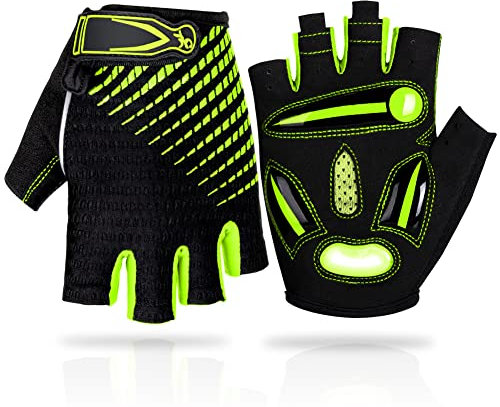 LUROON Fahrradhandschuhe Halbfinger Atmungsaktiv Rutschfestes Stoßdämpfende Kurz Gel Sommer MTB Radhandschuhe für Herren Und Damen