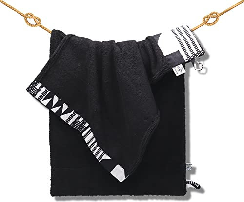 Serviette essuie main ou visage 30x50 cm original et stylé en éponge de bambou premium ultra douce et absorbante confectionné en France avec des matières durables (Kita Noir)