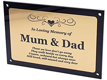 OriginDesigned Beautifully Engraved Mum & Dad Memorial Plaque - Indoor and Outdoor Use (Gold)