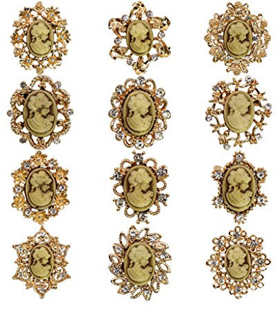 Baiyao 12 Stück Vintage Cameo Broschen Für Frauen, Lady Queen Cameo Brosche Pins, Vintage Kristall Strass Brosche Pin Set, Kleidung Schmuck Zubehör