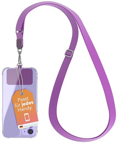 EAZY CASE - Universal Handykette zum Umhängen geeignet für alle Smartphones Handyhüllen Kette zum Umhängen Violett mit breitem Band Handyband mit jeder Hülle kombinierbar Smartphonekette in Lila