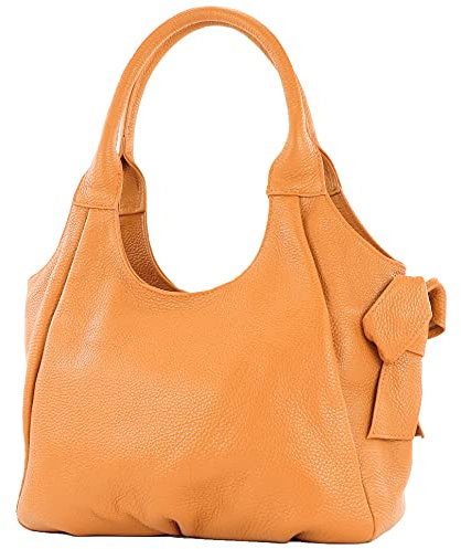 modamoda de - IT28 - ital Damen Schultertasche aus Leder, Farbe:Cognac/Leder