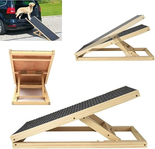 Solid Wooden Pet Ramp Car Dog Ladder -Pet Ramp Dog Ramp for Car for Large Dog, Folding Pet Ladder Solid Wooden Frame with Anti-Slip Carpet, Adjustable for 2/4 Heights (70x35x30/40cm(LxWxH))