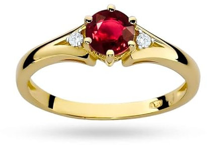 MARKO Verlobungsring 14 Karat (585) aus Gold, verziert mit Rubin 0,60 Ct und Diamanten sowie einer eleganten Box für den Ring (53 (16.8), Rubin)