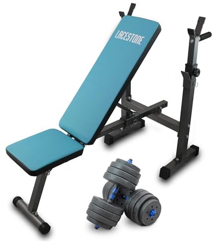Lacestone verstellbare Hantelbank | Bench Bank, Trainingsbank, Fitnessbank, Hantelbank + 40Kg Hantelset