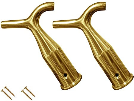 TERF® Traditional Vintage Style Polished Brass Pole Hook Sash Window Catch Lift Pull Fanlight Skylight Window Loft Attic Blinds Boat Pole Hook including Fixing Screw - Pack of 2