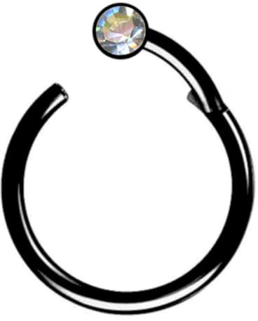CLICKER Schwarz SEGMENTRING Piercing Ring Scharnier Septum Nase Ohr Helix WEISS STRASS Piercingring Klicker CHIRURGENSTAHL 316L EDELSTAHL Stahl 1 ECHTER ZIRKONIA KRISTALL WEIß Klar (1,2 mm x 10 mm)