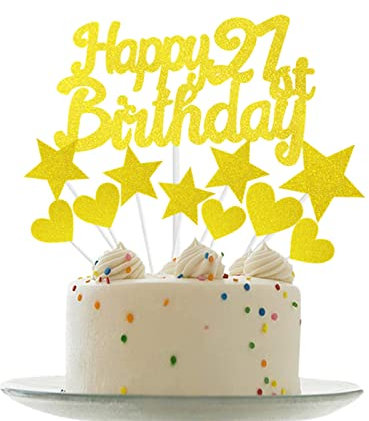 Personalised Happy 21th Birthday Cake Toppers Gold Cake Decorations for Girl,Boy,Her,Him 21th Birthday Cake Cupcake Topper, Glitter Cakes Banner Decoration for 21 Birthday Anniversary Party Supplies