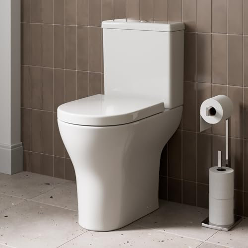 Affine® Arles Modern Bathroom Cloakroom Close Coupled Comfort Height Rimless Toilet Short Projection WC Toilets Soft Close Seat Dual Flush Cistern D Shape Pan, White Gloss