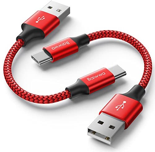 Baiwwa 2-Pack USB C Charger Cable Short 30cm, 0.3m USB Type C Cable 3A Fast Charging Lead Compatible With Samsung Galaxy S24 S23 S22 Plus, A54 A53 A13 A14 A15, Pixel, Xperia -Red