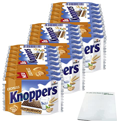 Knoppers Erdnuss Waffelschnitte 3er Pack (3x8x25g Packung) + usy Block