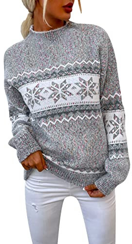 Kanpola Weihnachtspullover Damen Strick Pullover Herbst Winter Rundhals Langarm Sweatshirt Drucke Pulli Sweater mit Norweger-Muster Weihnachten Party Gestrickte Jumper Oberteile