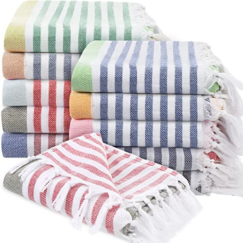 Oudain 10 Stück türkische Strandtücher, Bulk Baumwolle, schnell trocknend, Strandbadetuch, 180x101 cm, leicht, sandfrei, Pool-Handtuch mit Quaste, gestreift, Spa, Sauna