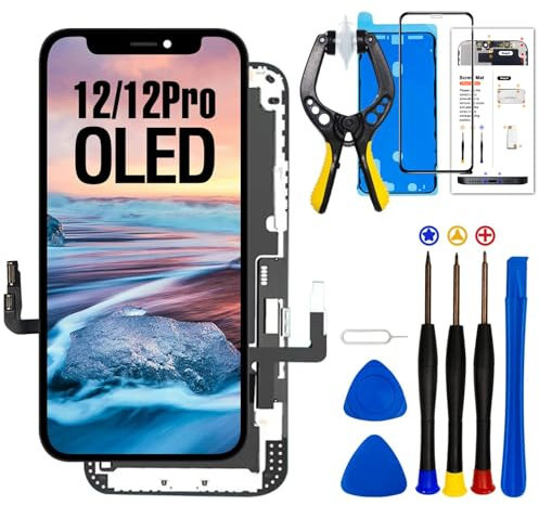 Dinow für iPhone 12/12 Pro Display OLED 6,1 für iPhone 12/12 Pro Display Reparaturset, für iPhone 12/12 Pro Bildschirm mit Reparatur Tool Kits, Wasserdichtes Band, Bildschirm Protoctor