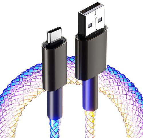 Cavo RGB da USB A a USB C, 66W Cavo di ricarica veloce Glow in The Dark compatibile con Samsung S23/S22/Z Flip 4/Z Fold 4/S21/S20/A53/A52/Huawei P30/P20,Sony,Xiaomi