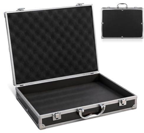 ERINGOGO Lockable Flight Case Aluminium Alloy Toolbox Portable Tool Box with Handle Large Capacity Tool Organiser for Home Garage Workshop Travel 14.69 X 11.61 X 2.95in