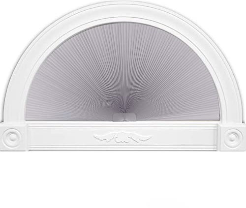 LUCKUP Lichtfilter-Vorhänge für Bogenfenster, halbrund, rund, Plissees (Radius: 91,4 cm), zweifarbig, halbrund, zellulär, einfach zu schneiden und zu installieren, Grauweiß