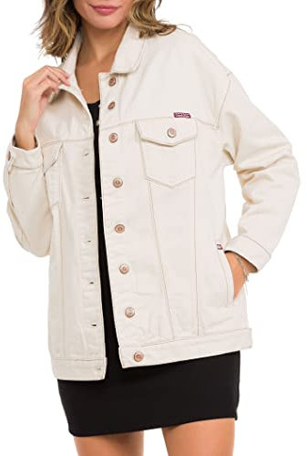 Cipo & Baxx Damen Jeansjacke Oversize Lang Denim Frezeitjacke WJ211 Beige M