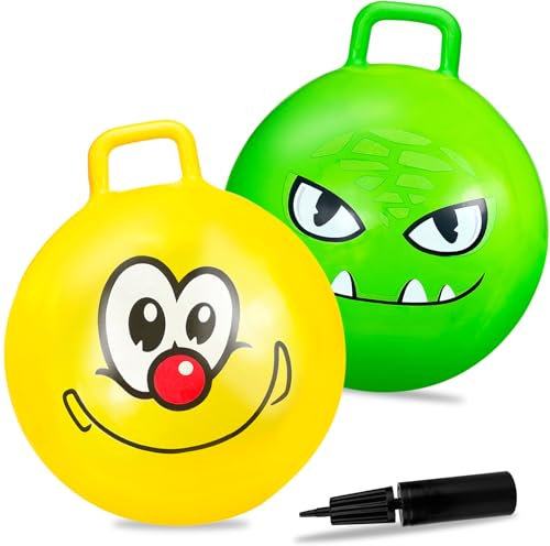 2PCS Space Hopper, 18 Inch Space Hoppers for Kids Ages 3 4-8, Inflatable Bouncy Hopper Ball with Handle Exercise Ball for Indoor Outdoor Garden Games, Party School Family Sports Ride Spin Balance Toys