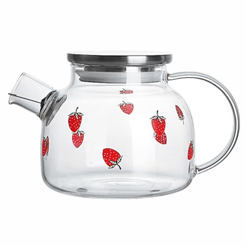 Cabilock Jarra de filtro de agua, 1 unidad, tetera de cerveza de fresa, vaso de chupito con tapa, vaso medidor, jarra de cerámica para té helado, jarra de cerveza de cristal, tetera de cristal de