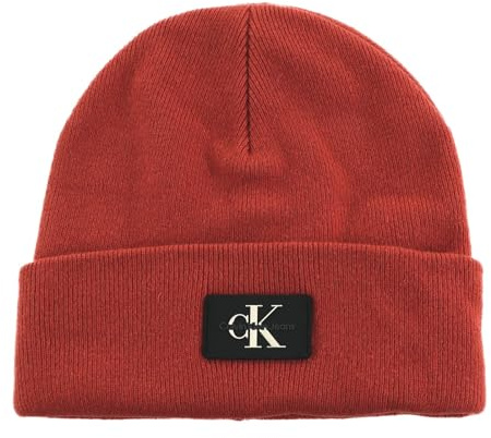Calvin Klein Herren MONOLOGO Patch Non-Rib Beanie Hut, Burnt Clay, Einheitsgre