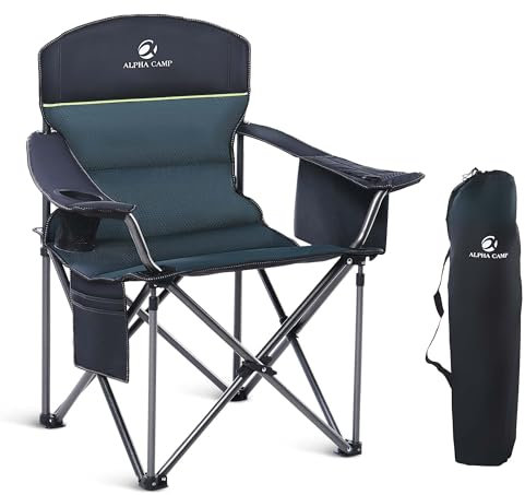 LET'S CAMP Campingstuhl Klappstuhl Faltbar Übergroßer Angelstuhl mit Getränkehaltern Kühltasche Faltstuhl Outdoorstuhl bis 200kg