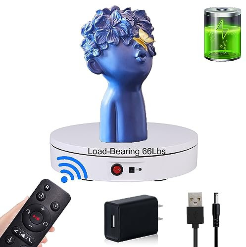 JAYEGT Motorized Rotating Display Stand，180Lbs Load，360 Degree Electric Rotating Turntable for Photography Products Display，Live Show,Remote Control +5 Colors Backgrounds(White / 8.66inch
