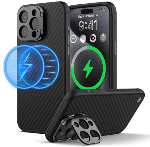 Nillkin for iPhone 15 Pro Max Phone Case, CamShield Carbon Fiber Prop Series 15 Pro Max 5G Case with Camera Cover [ Compatible with Magsafe/Military Grade Drop Tested ]- Black