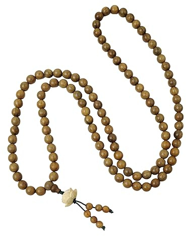 Mansiyuyee Halskette mit 108 natürlichen grünen Sandelholzperlen, Buddhistische Gebetsperlen, Meditation, Yoga