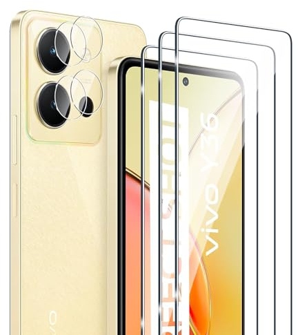Fyqzio [3+2 Piezas] Cristal templado compatible con vivo Y36 y protector de pantalla de cámara,sin burbujas,dureza 9H,antiarañazos,HD protector de pantalla