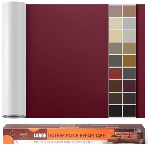 Kunstleder Selbstklebend Leder Reparatur Set, 60 x 300 cm Lederflicken Selbstklebend Leder Flicken Patch Kit für Autositze, Sofa, Jacken, Taschen, Bürostuhl, Motorradsitze (Glatt Weinrot)