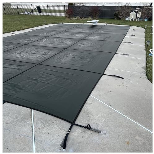 Telo Copertura Piscina Invernale Nero Rettangolo Copertura Piscina Invernale Per Piscine Interrate, Coperchi Per Piscine Pesanti In Rete, Ponte In Legno/pavimento In Cemento Montato, Con Accessori ( S