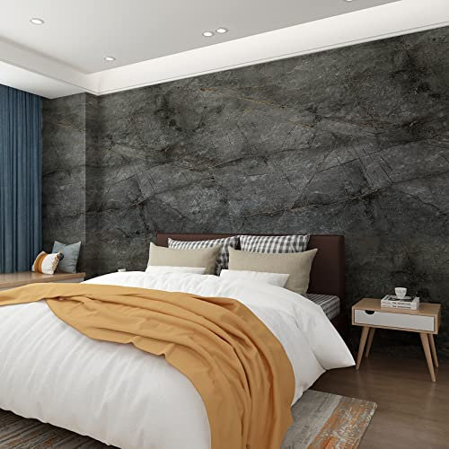 JSEVEM 60CM×9M Wide Dark Greenish Grey Gold Pattern Marble Wallpaper Peel and Stick Self Adhesive Vinyl Wrap Waterproof Gray Granite Contact Paper Sticky Plastic Wall Stickers for Bedroom Bathroom