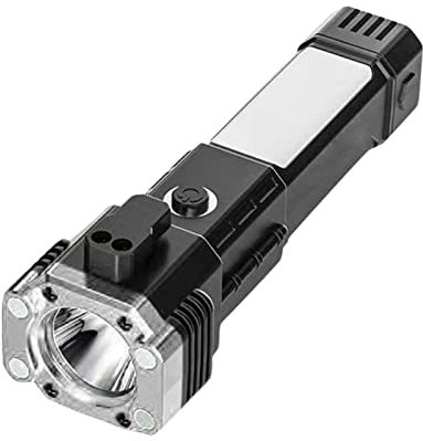 Qurygin 17×6×6c Hammer Flashlight for Car, Car Flashlight Multifunctional Torch, LED High Lumens Rechargeable Solar Powered Kit Seat Belt -tter and Glass Breaker, Super Bright with 3 Lighting Modes