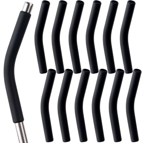 HINZIC 12Pcs Reusable Silicone Straw Tips 5/16Wide(8mm Outer Diameter) Black Food Grade Rubber Straw Covers Flex Elbow Hydraflow Straw Replacement Tip for Stainless Steel Metal Straws