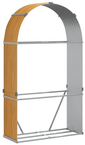 vidaXL Kaminholzunterstand, Kaminholzregal mit viel Stauraum, Feuerfest Brennholzregal mit Haken, Garten Holzlager Unterstand, Holzoptik 120x45x210cm Verzinkter Stahl