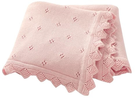 Hadetoto Babydecke, 100 % Baumwolle, gestrickt, Babydecken, Baby-Geschenke, Baby-Essentials für Neugeborene, 100 x 80 cm (Rosa)