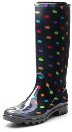 DREAM PAIRS stivali da pioggia impermeabili scarpe da pioggia comode da donna stivali di gomma scarpe da giardino alte impermeabili,Size 36,Multispot,SDRB2407W-E