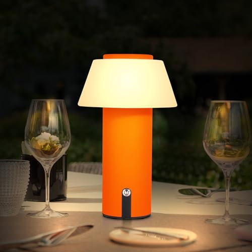 Ecvivk LED Tischlampe Kabellos Pilz Lampe Touch Dimmbare Aufladbar Akku Tischleuchte Warmweiß Nachttischlampe Tragbare Indoor & Outdoor Tischlampe Wasserdichte für Schlafzimmer/Terrasse/Essen(Orange).