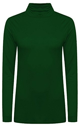 Crazy Fashion Womens Long Sleeve Polo Turtle High Neck Plain Stretchy Plus Size Casual Tops for Ladies Jumper UK 8-26 (Bottle Green, 16)