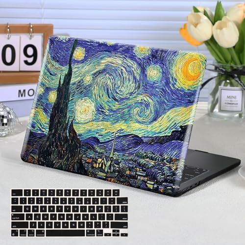 Funut for MacBook Pro 16 Inch Case 2024 2023 2022 2021 Model M3 A2991 M2 A2780 M1 A2485 Pro Max, Plastic Hard Shell Laptop Cover & Keyboard Cover for MacBook Pro 16 M3/M2/M1, Van Gogh Star