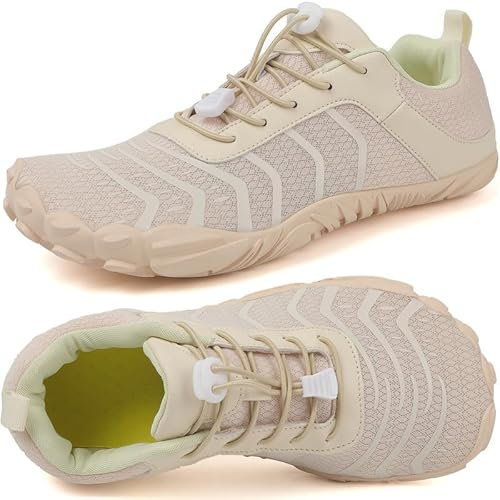 Barfußschuhe Herren Damen Breite Barfussschuhe Traillaufschuhe Weit Five Finger Zehenschuhe Minimalistische Zero-Drop Sohlen Wanderschuhe Fitnessschuhe Komfort Leicht Laufschuhe Unisex(Beige 40EU)
